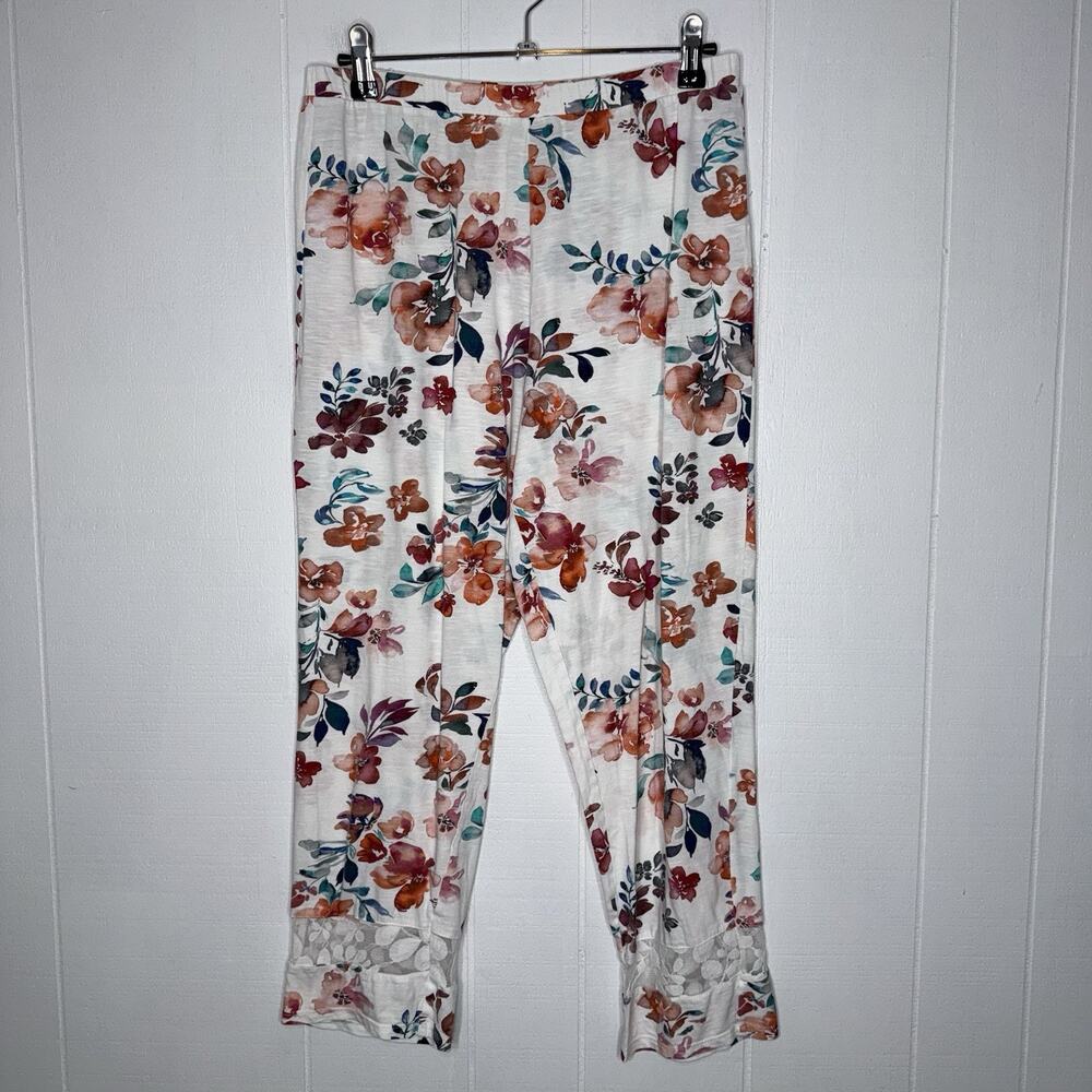 Garnet Hill Women’s Green Cotton Floral Pajama Pants Size Small